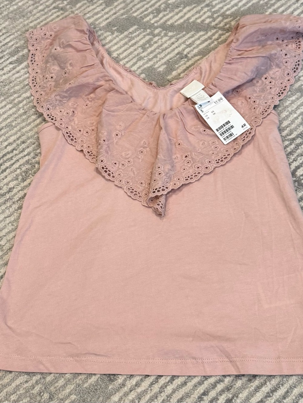 H&M Blush Pink Eyelet Ruffle Off-Shoulder Tank Top